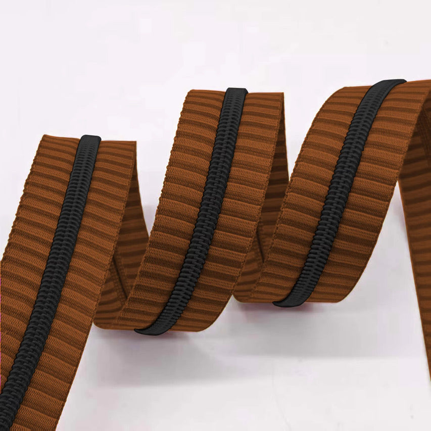 Chocolate Stripe with Black teeth Zipper Tape
