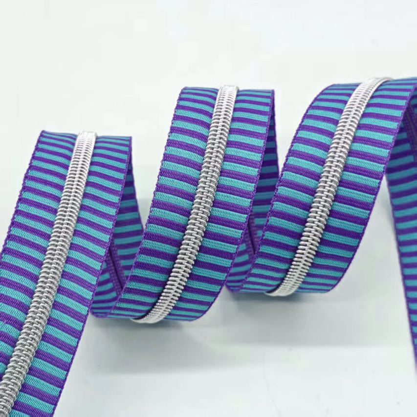 Blueberry Stripe with Silver teeth Zipper Tape