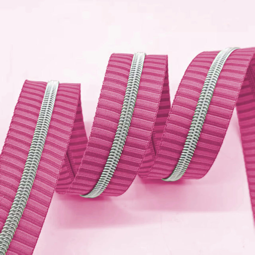 Cheshire Pink Stripe with Silver teeth Zipper Tape