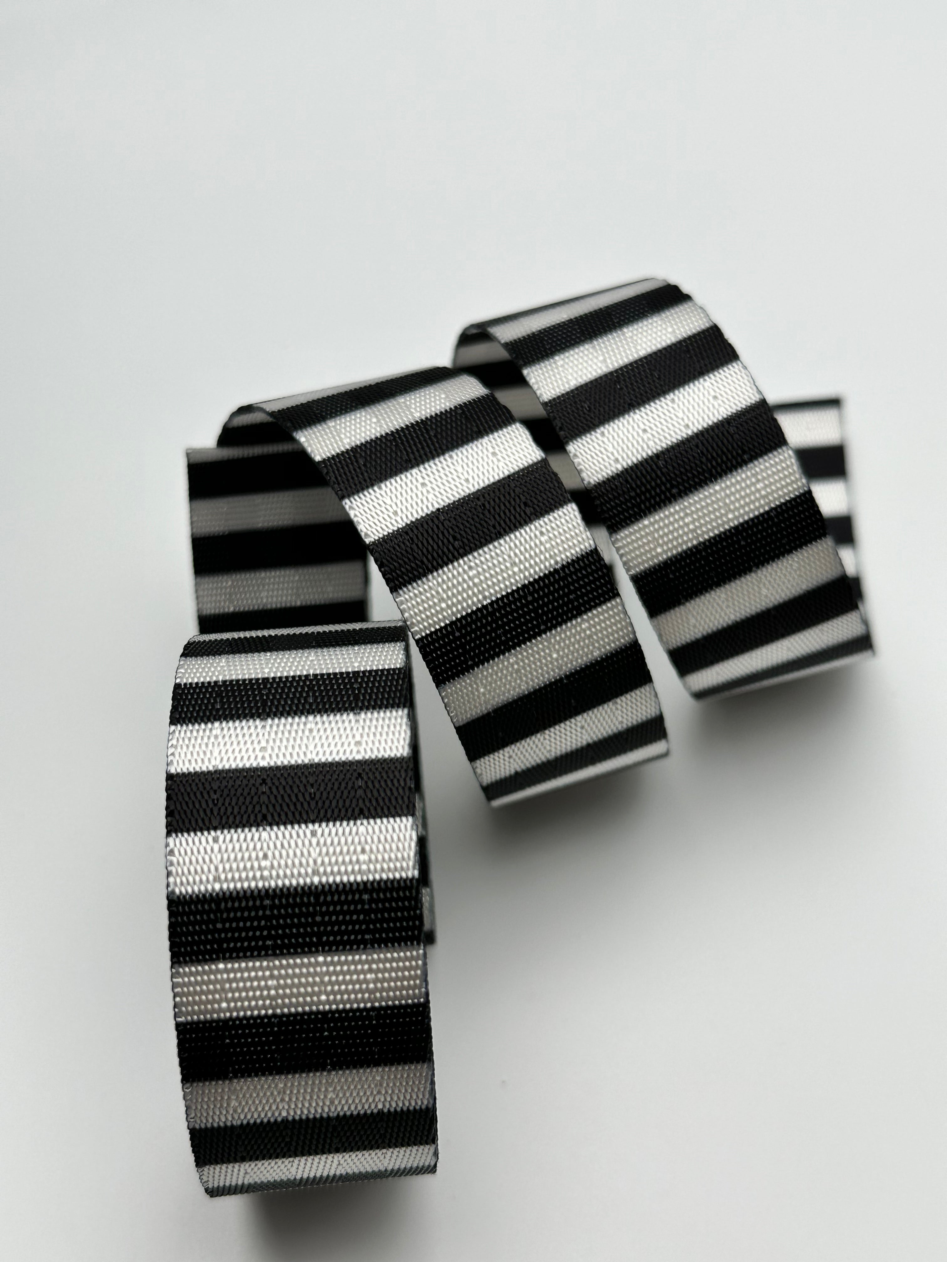 Black and White 1/4” Stripe 1” Seatbelt Webbing (by the yard)
