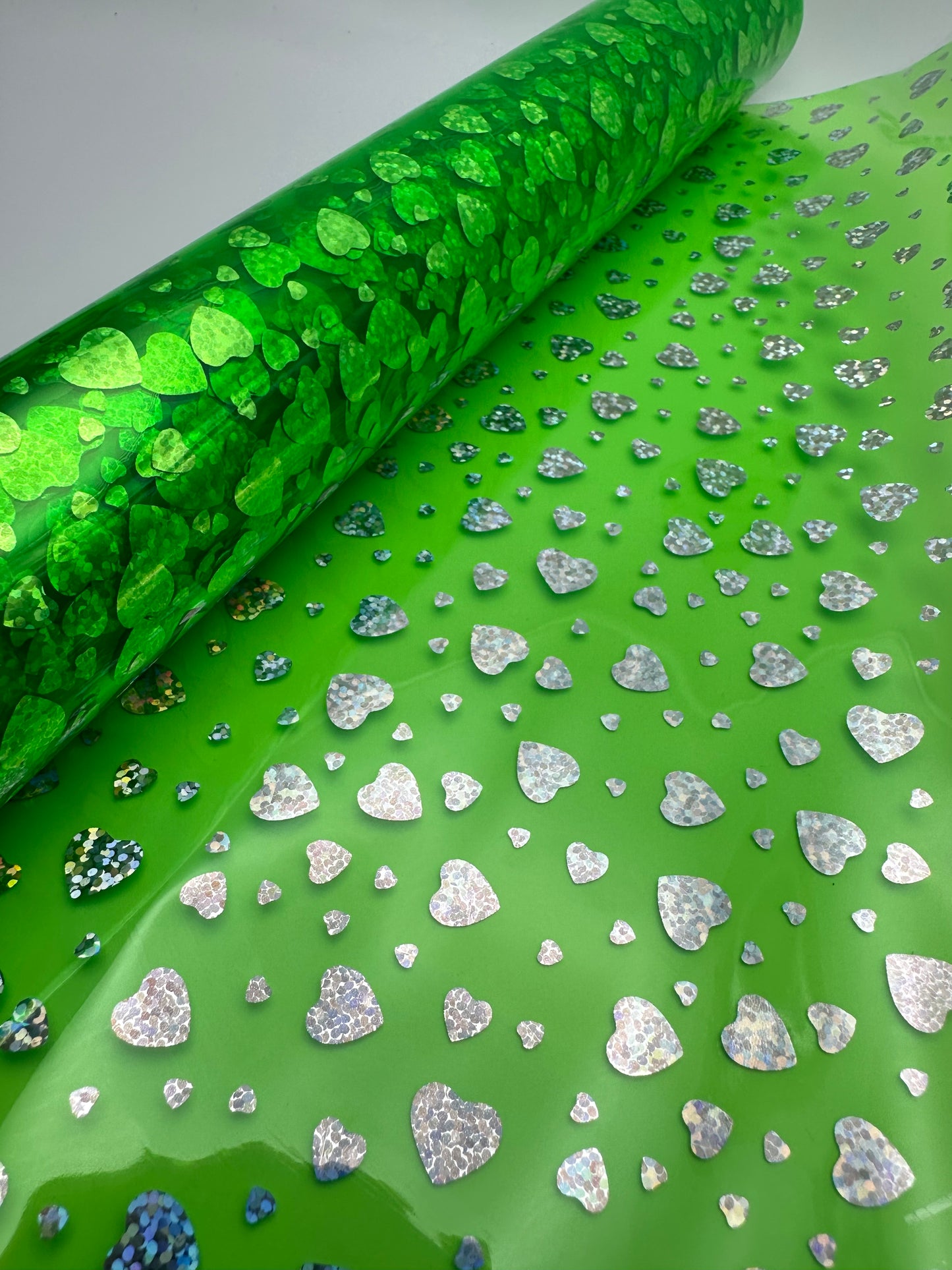 Green Holographic Heart Clear Vinyl