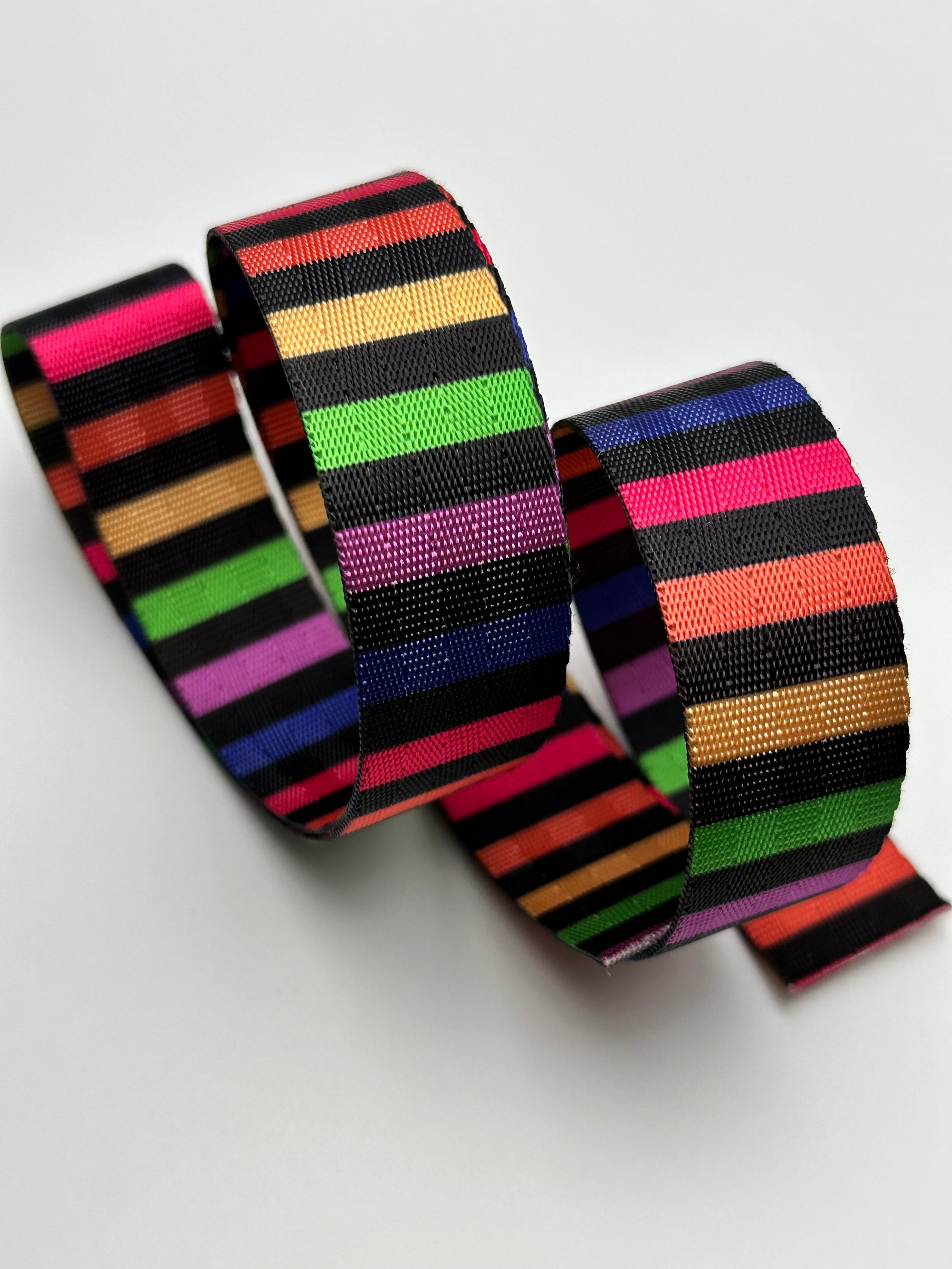 Rainbow w/ Black Stripe 1” Seatbelt Webbing (by the yard)