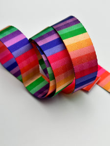 Rainbow Tonal Stripe 1” Seatbelt Webbing (by the yard)