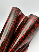 Load image into Gallery viewer, Chocolate and Red Holographic Plaid Patent Vinyl