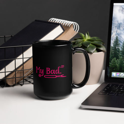 Pink My Bad Black Glossy Mug