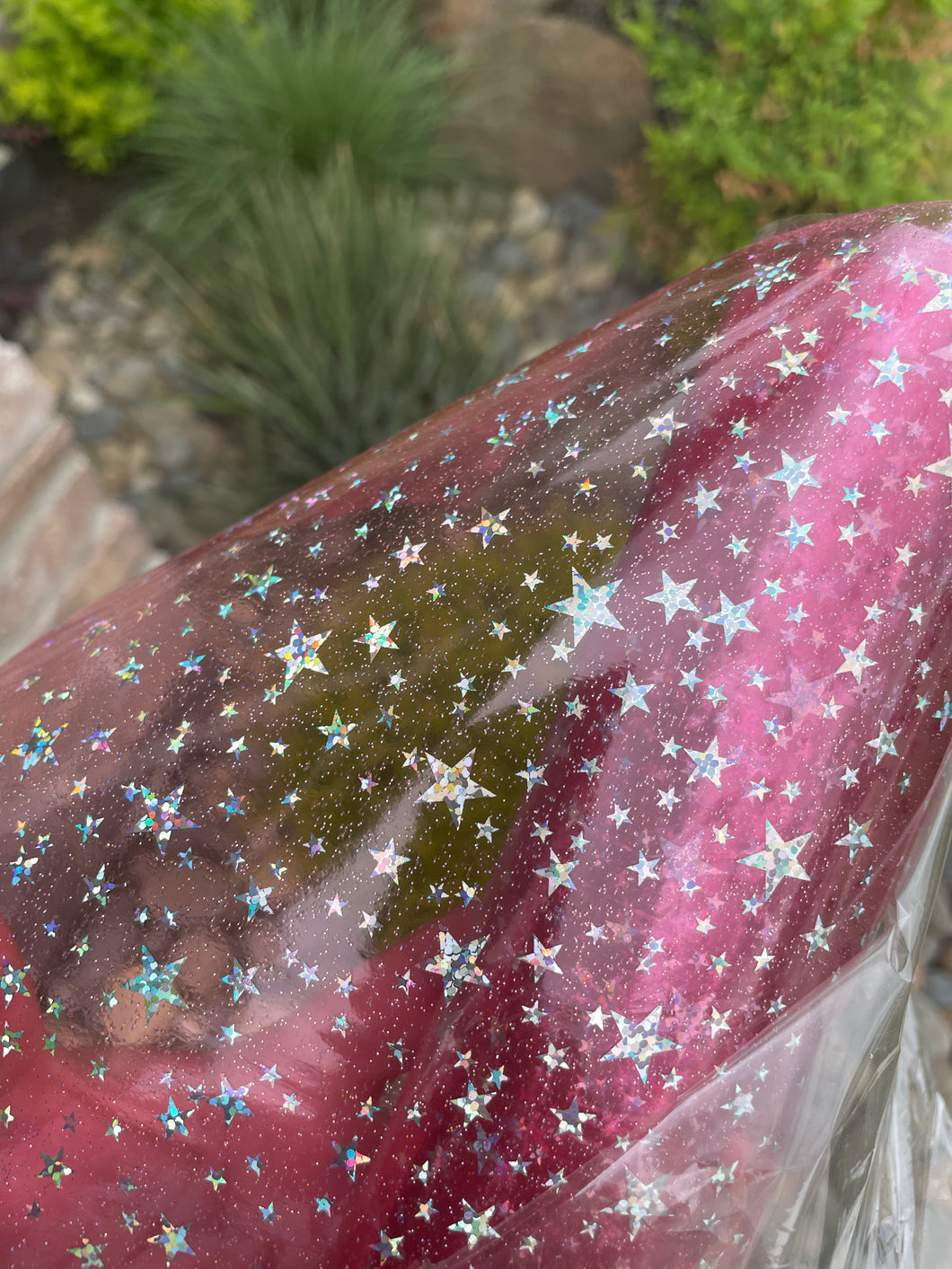 Medium Pink Holographic Star Glitter Jelly Vinyl