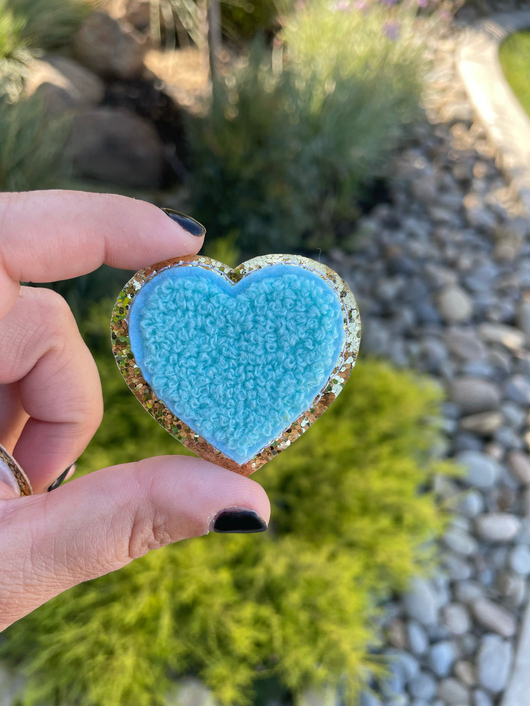 Light Blue Heart Glitter Chenille Patch (iron on)
