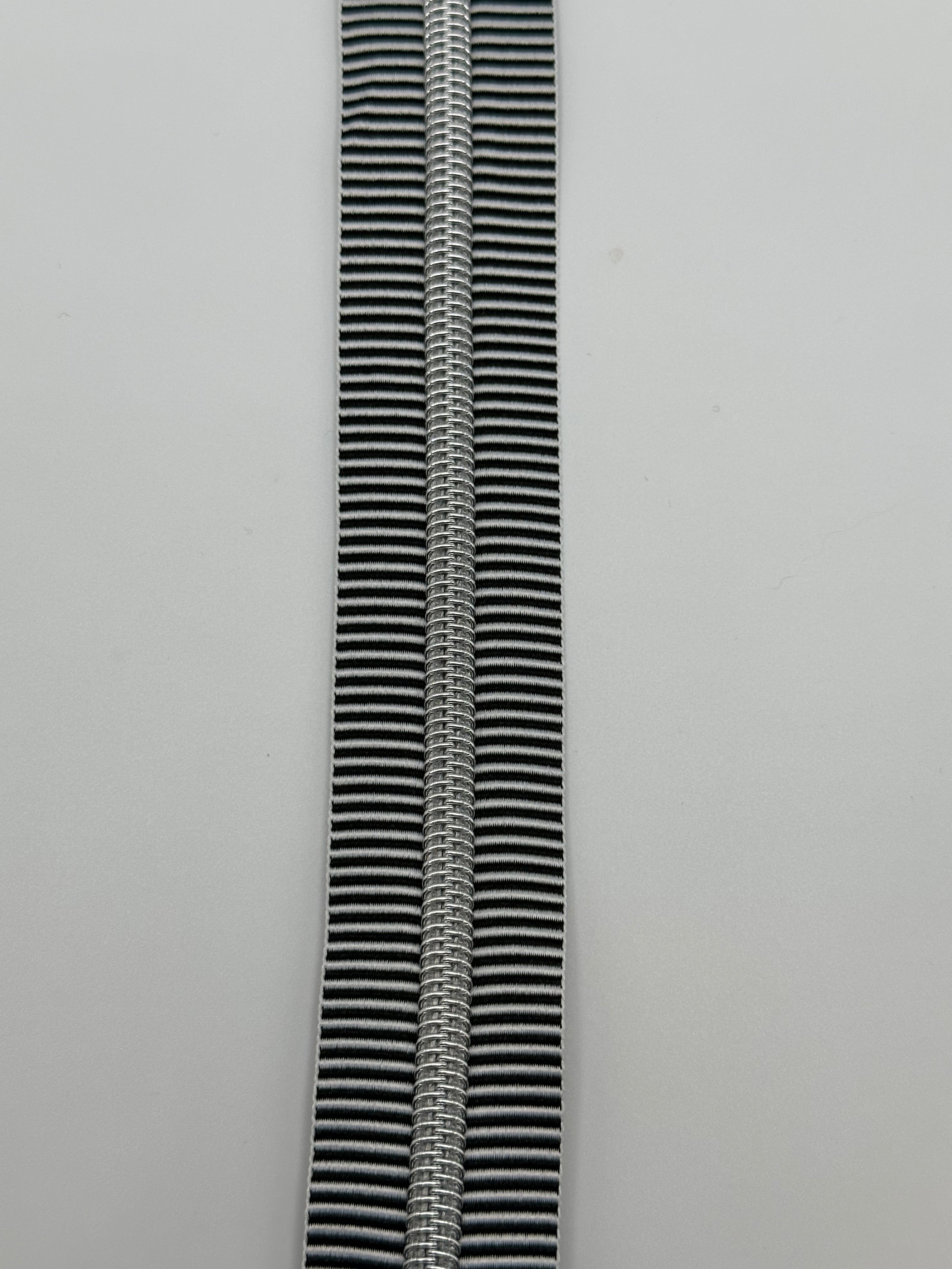 Black and white stripe on silver teeth Zipper Tape