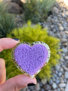 Lavender Heart Glitter Chenille Patch (iron on)