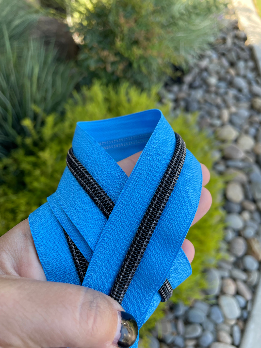Medium Blue zipper tape with black teeth