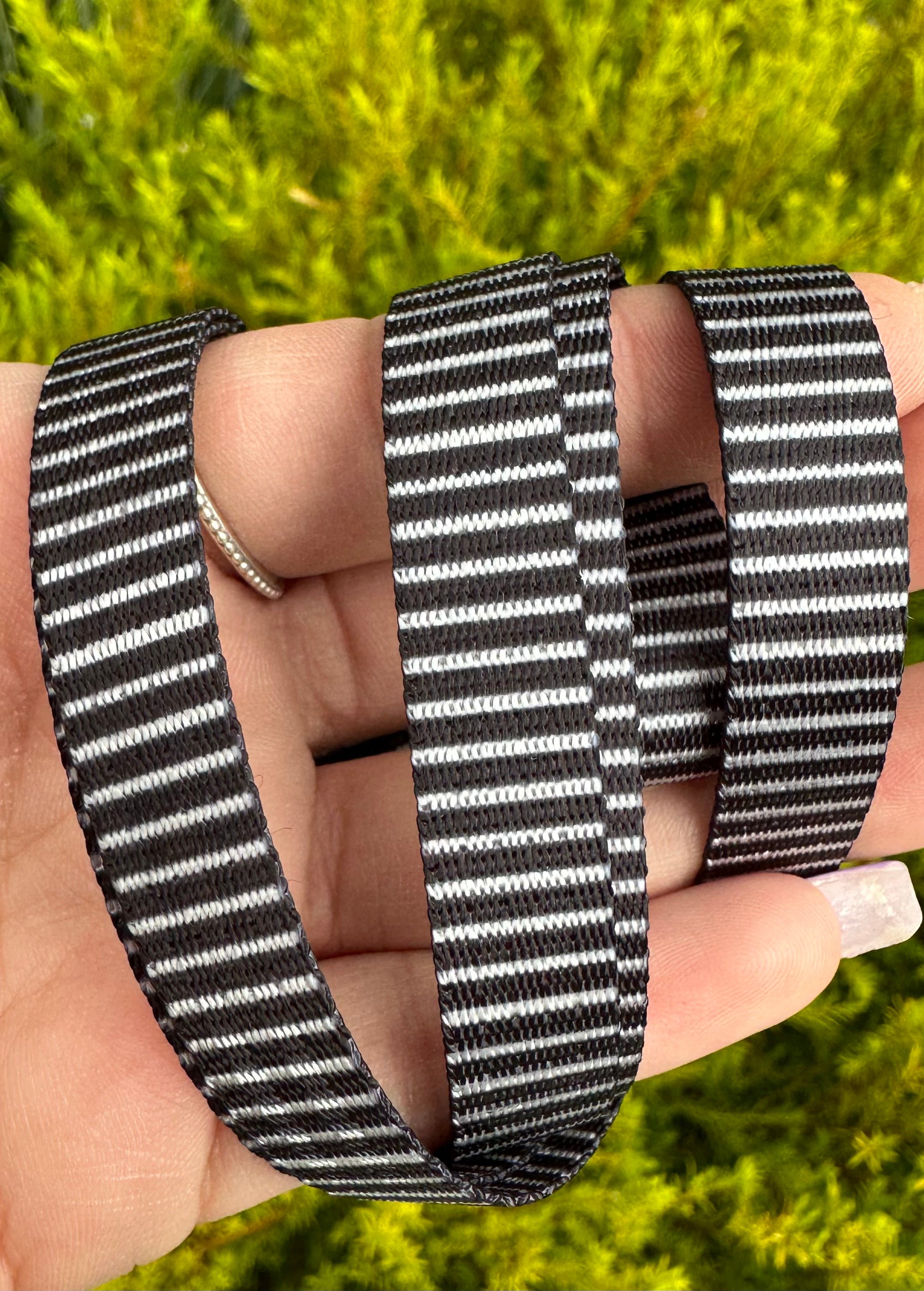 Black and white horizontal stripe 1/2” Seatbelt Webbing