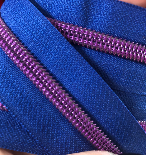 Blue with Purple Teeth Zipper tape