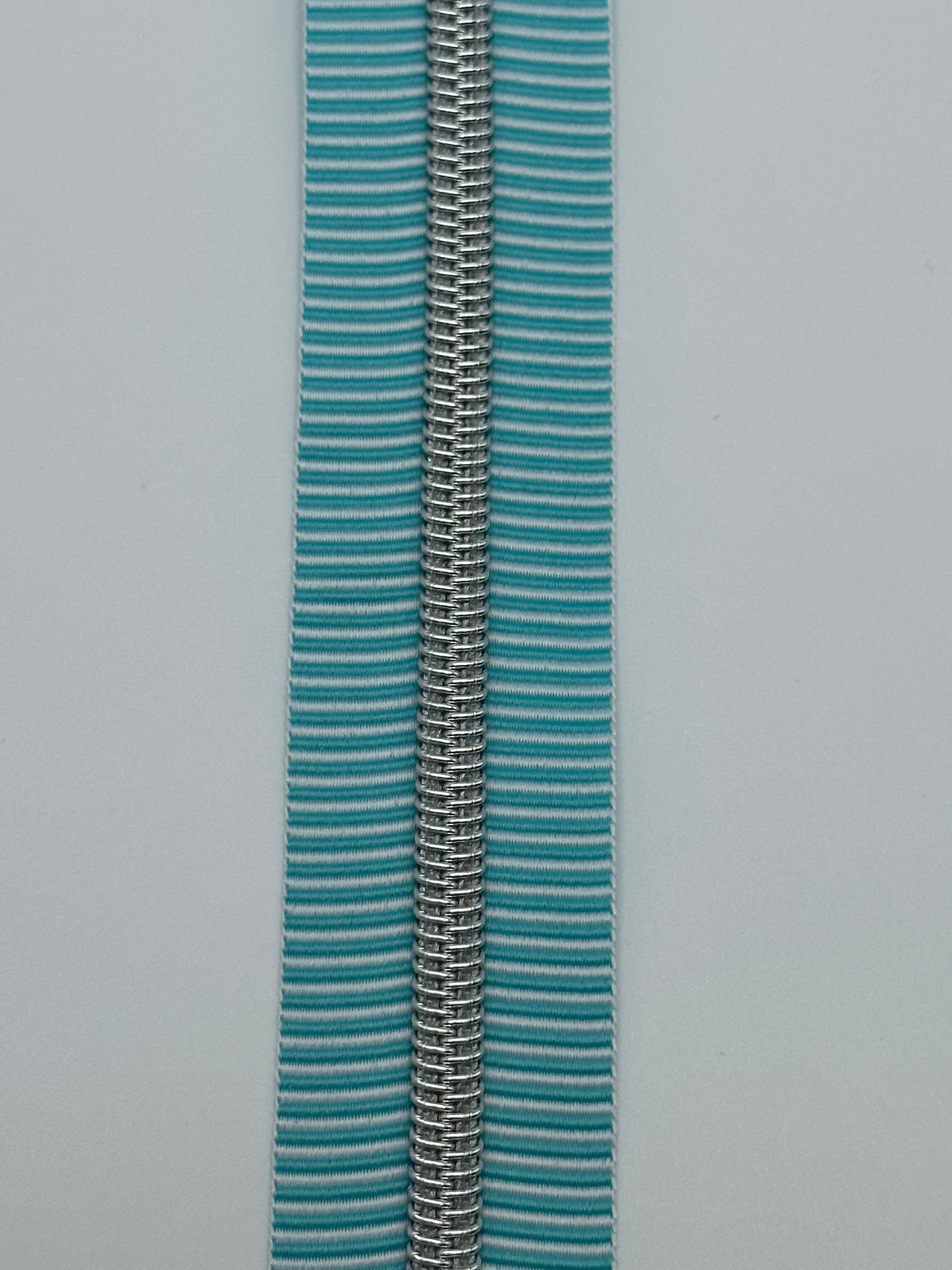 Aqua and white stripe with Silver teeth Zipper Tape