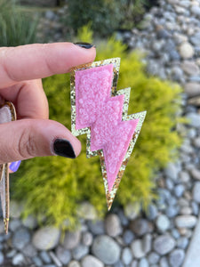 Pink Lightening Bolt Glitter Chenille Patch (self adhesive)