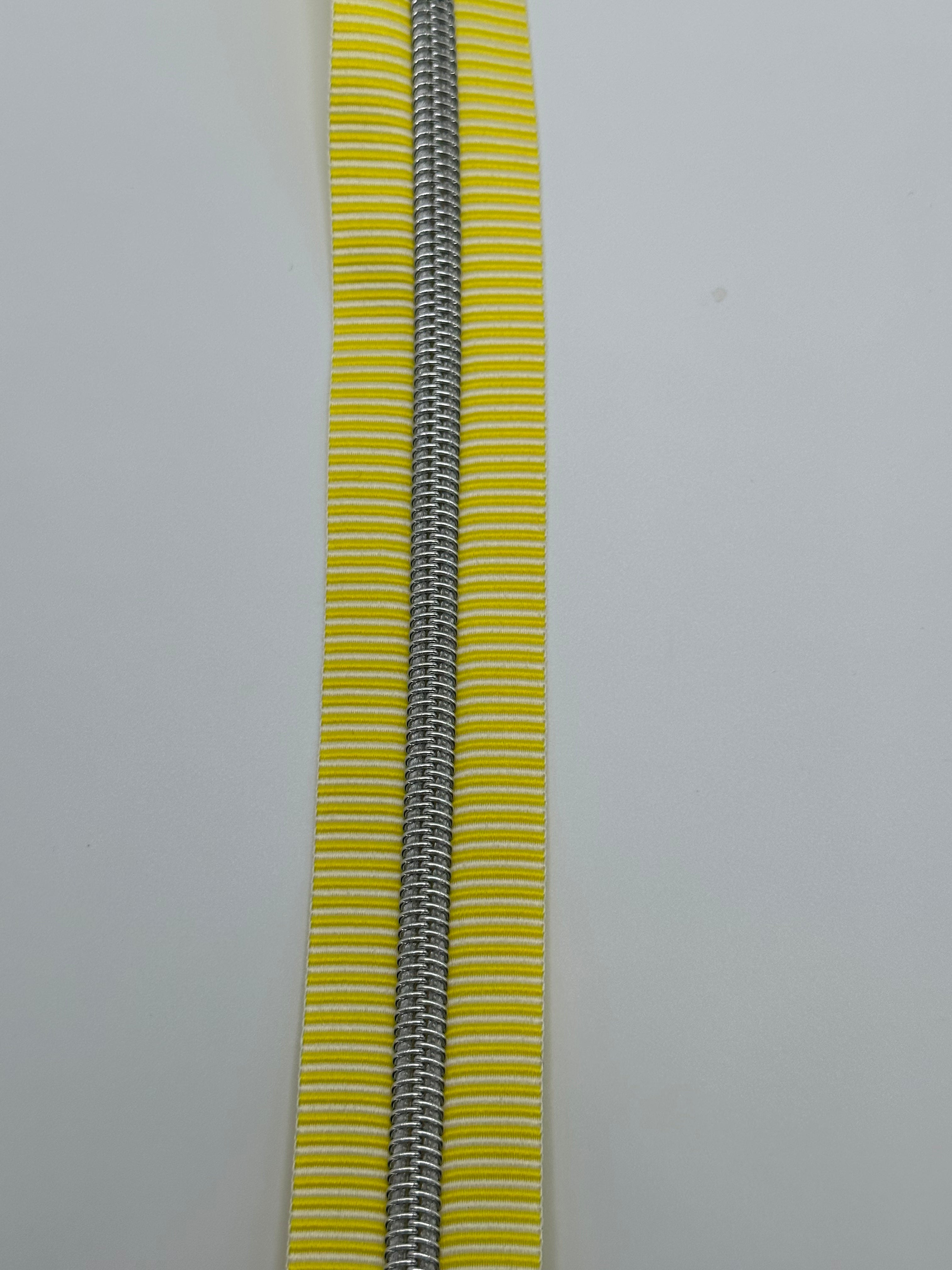 Yellow and white stripe with silver teeth Zipper Tape