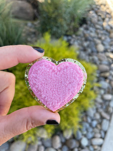 Pink Heart Glitter Chenille Patch (iron on)