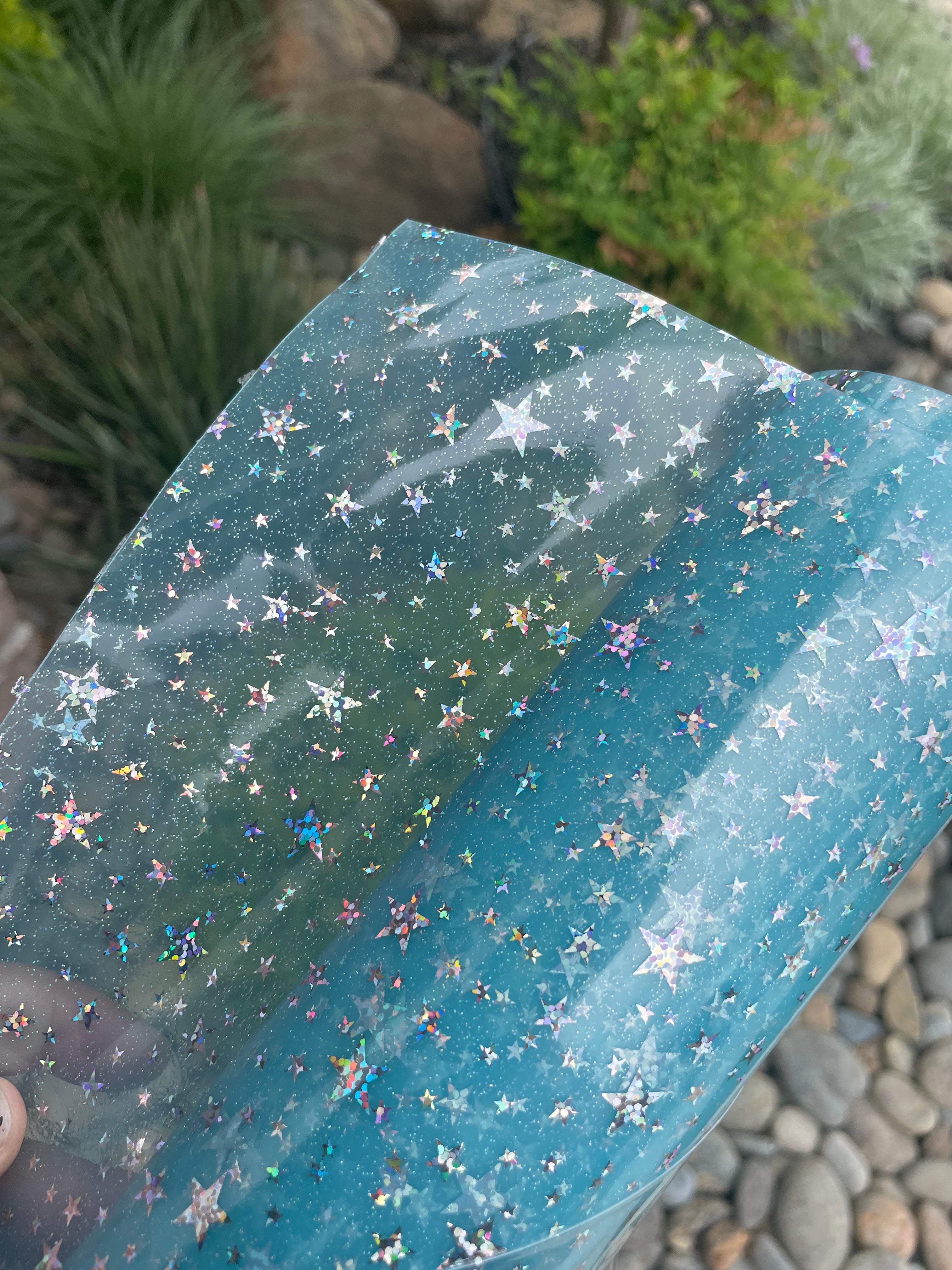 Light Blue Holographic Star Glitter Jelly Vinyl