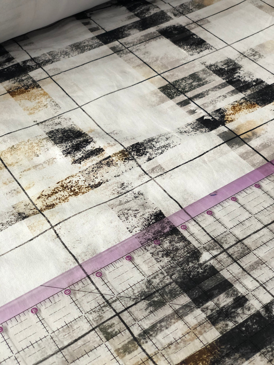 Black, grey,white and rust distressed plaid