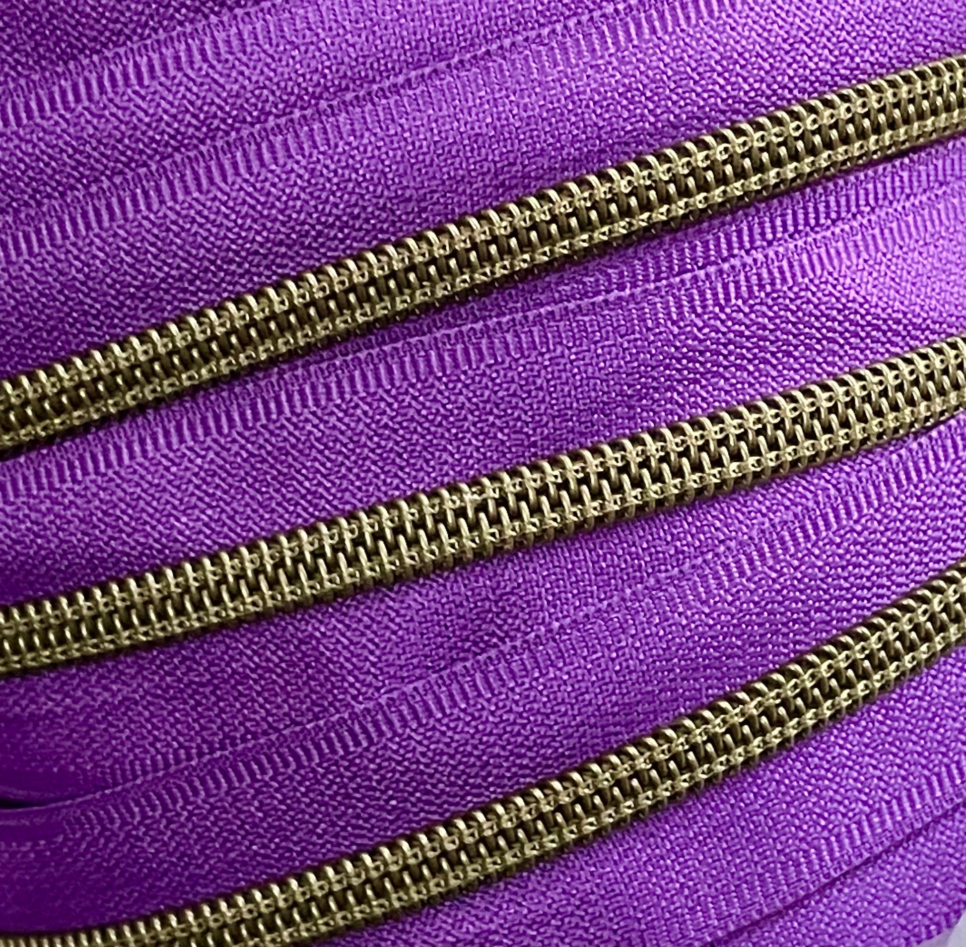 Purple with Antique Bronze teeth zipper tape