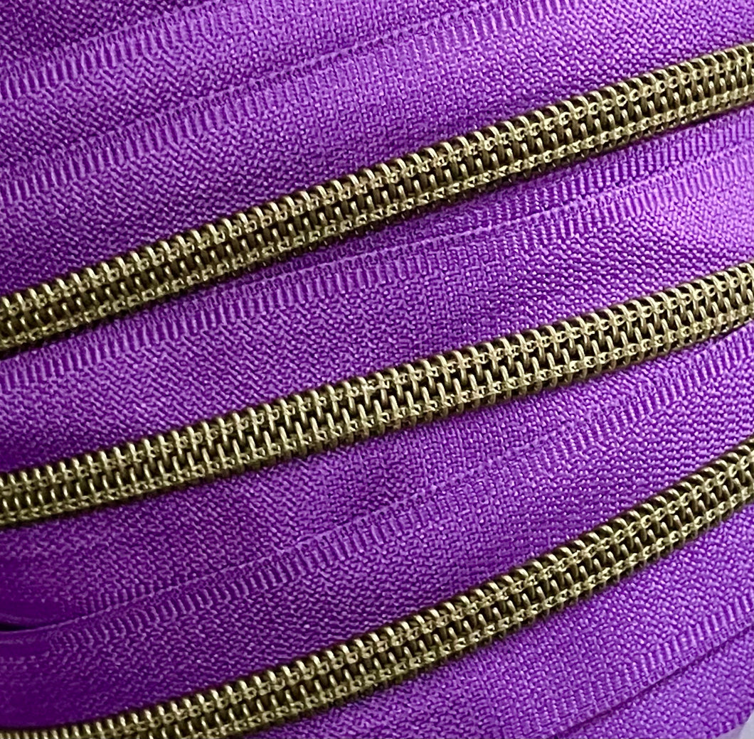 Purple with Antique Bronze teeth zipper tape