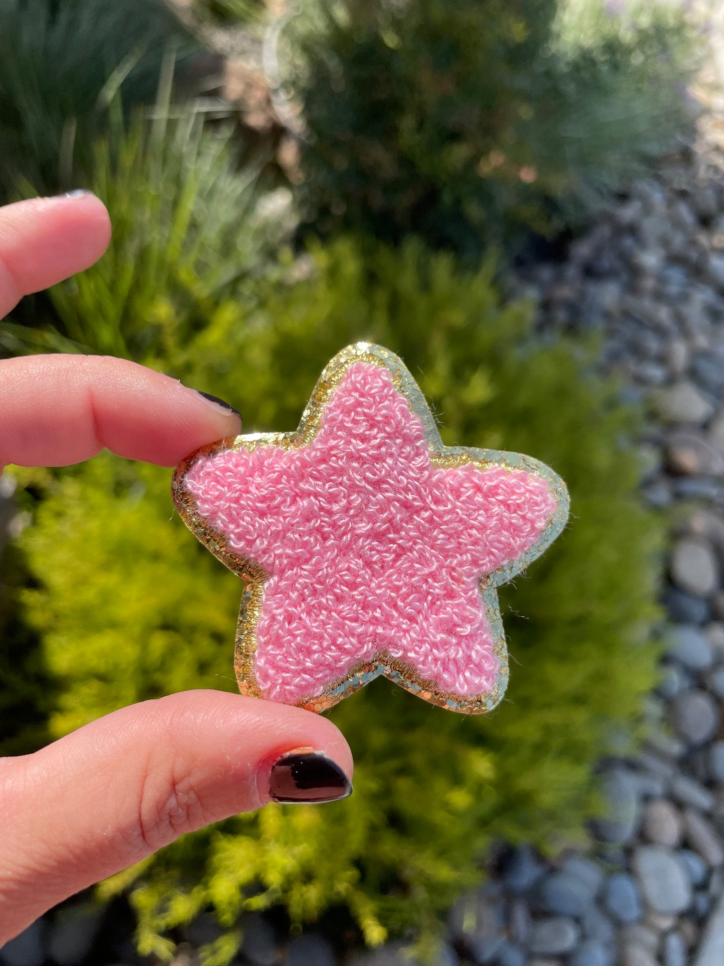 Pink Star Glitter Chenille Patch (self adhesive)