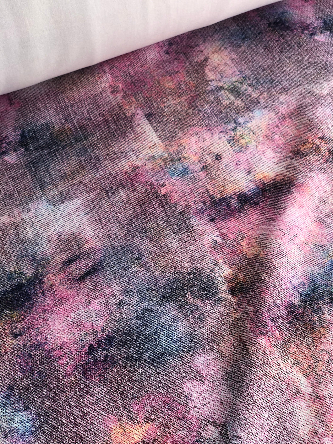 Autumn leaves acid wash faux denim