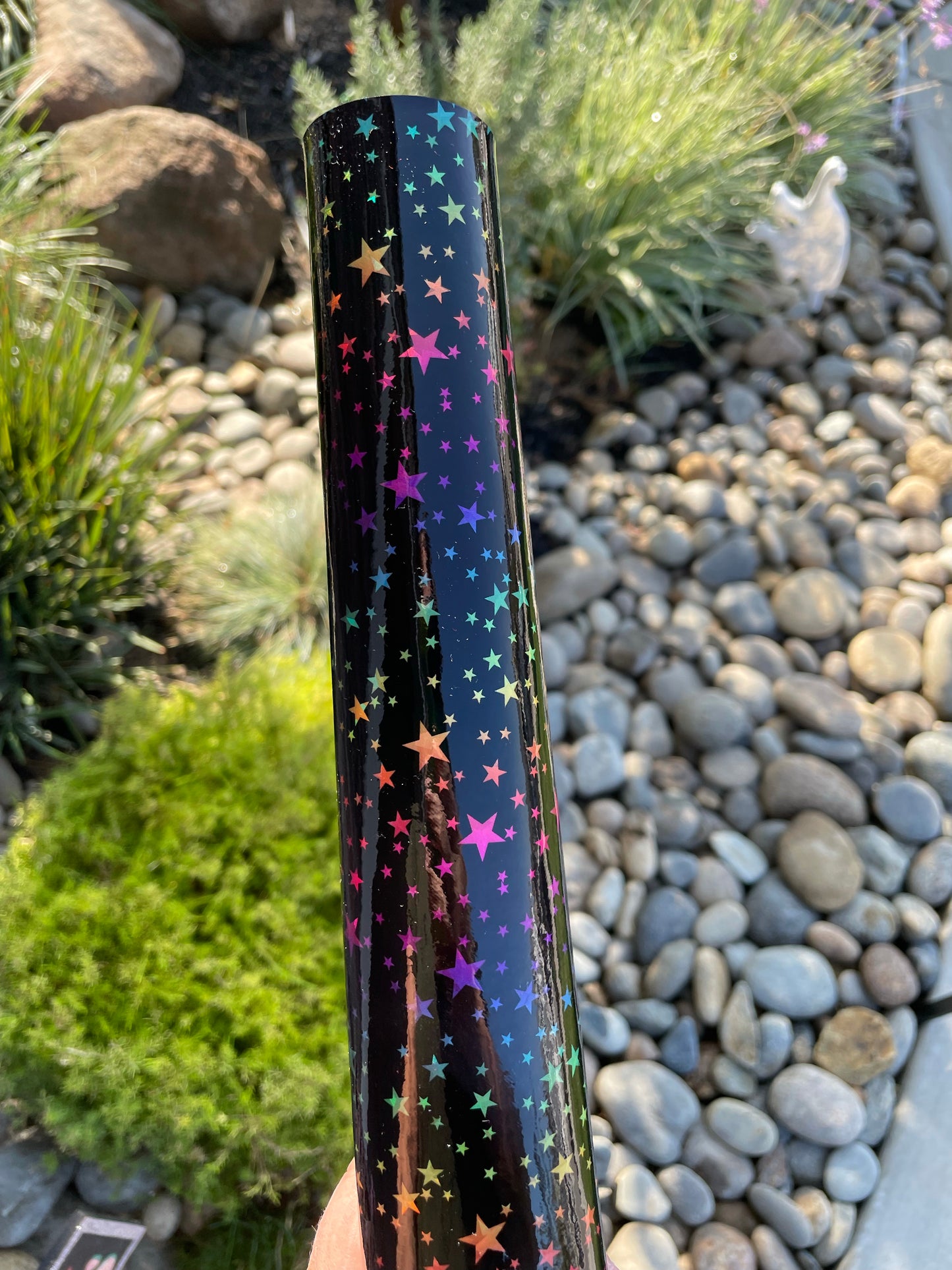 Bright Rainbow Holographic Star Patent Vinyl (faux leather)