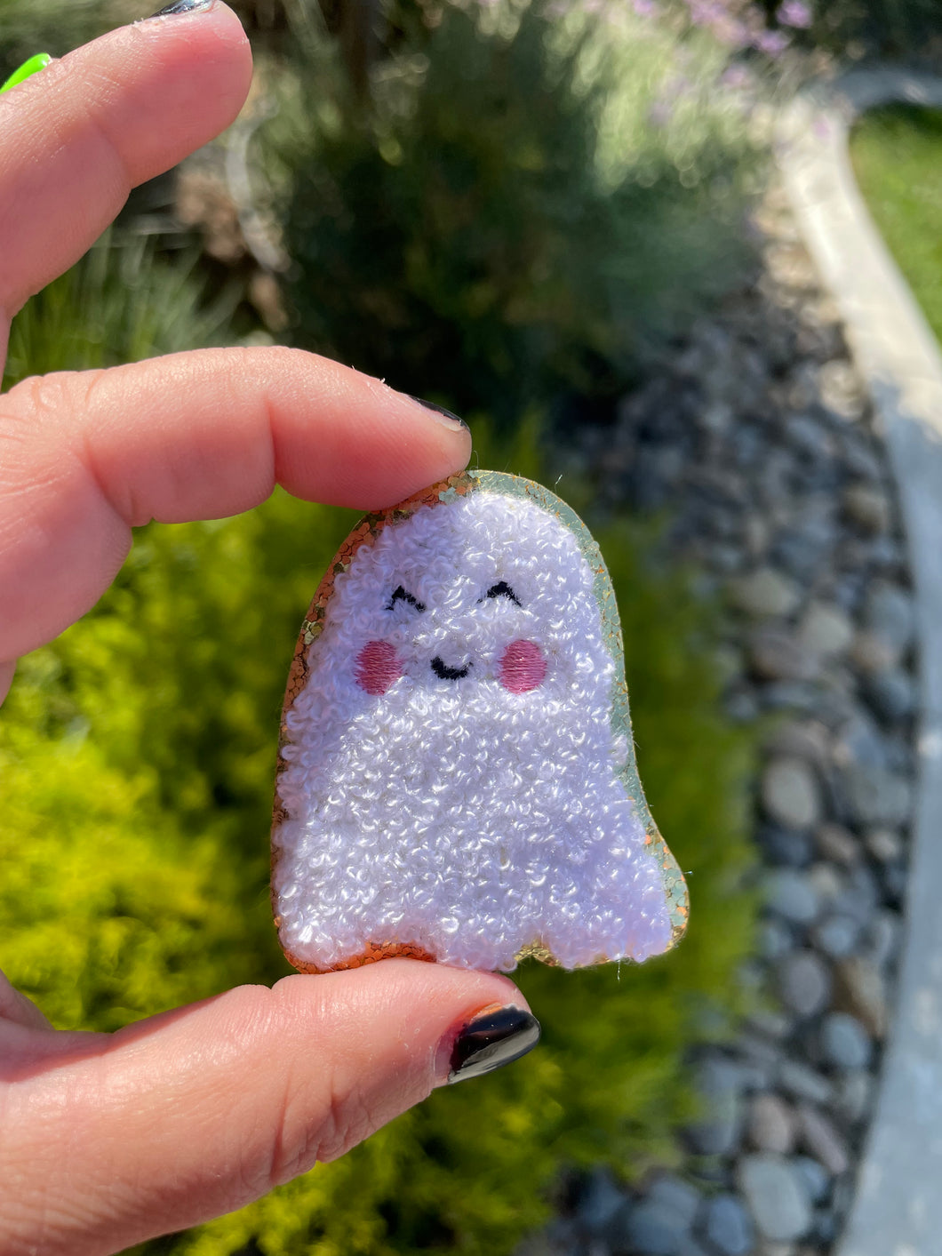 White Ghost Glitter Chenille Patch (self adhesive)