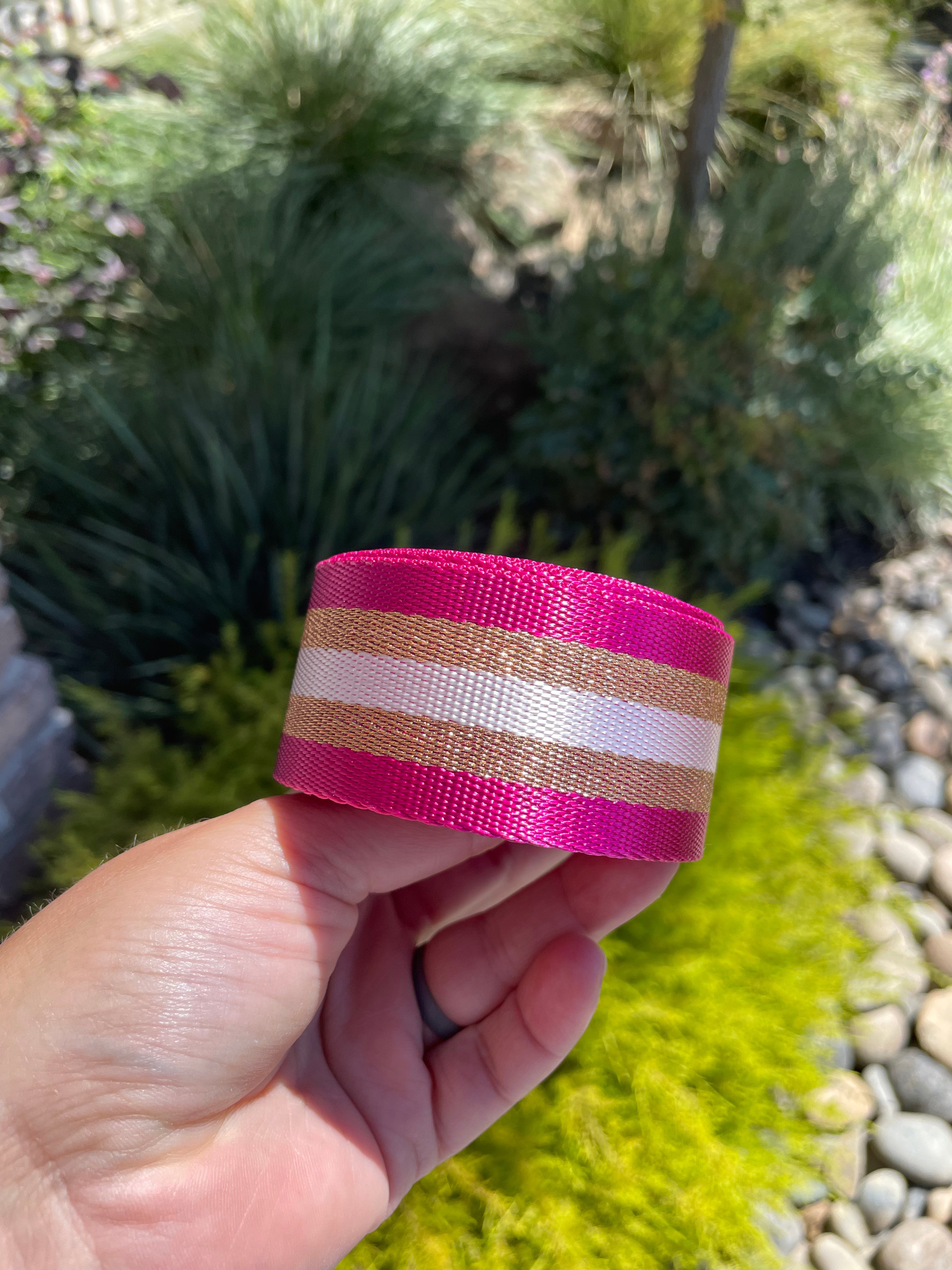 Hot Pink /Gold / White 1.5” Seatbelt Webbing