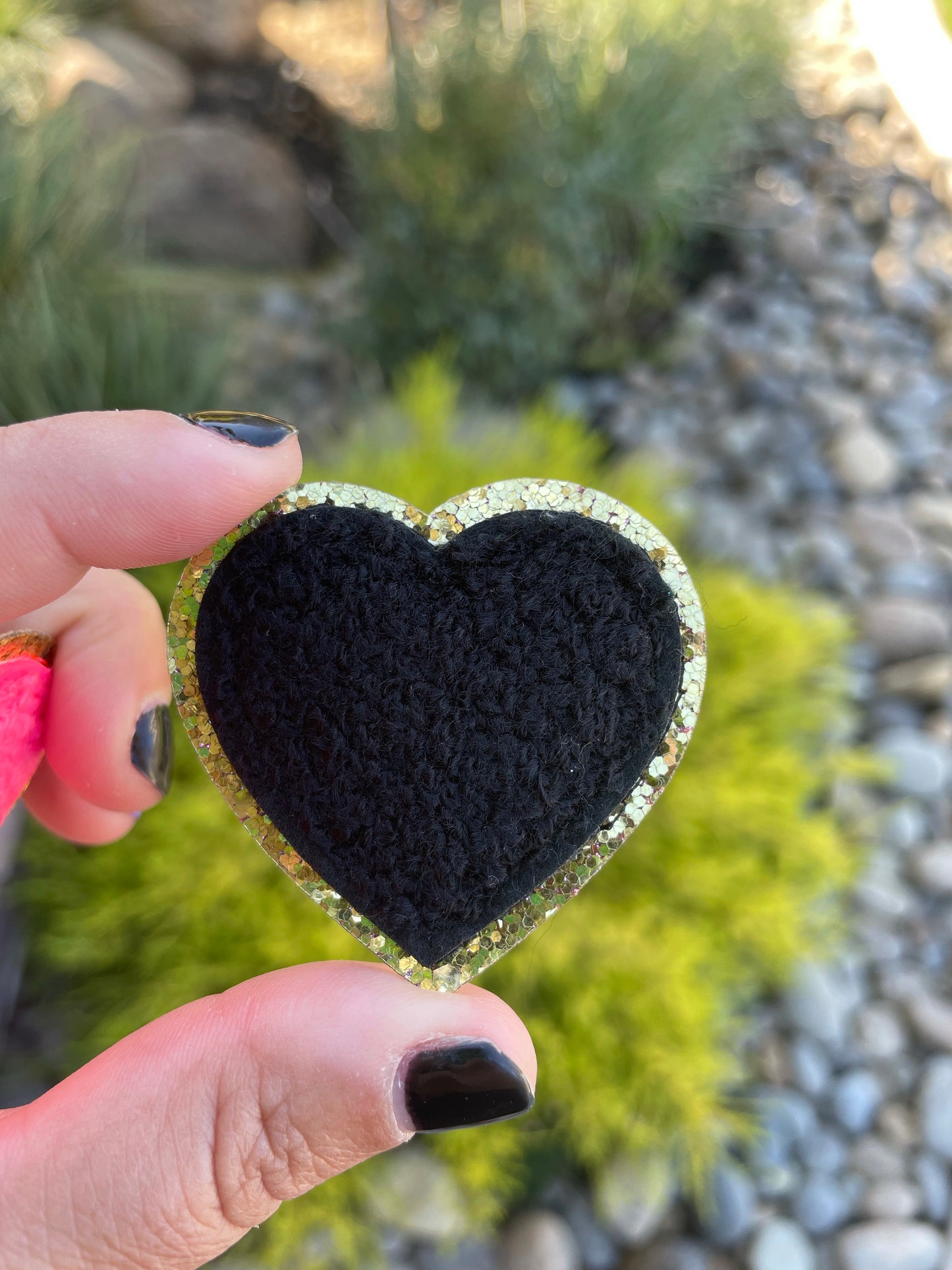 Black Heart Glitter Chenille Patch (iron on)
