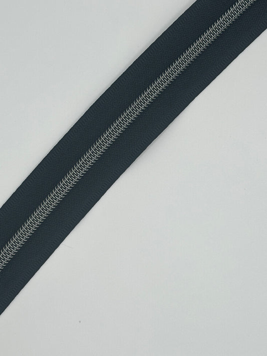 Gun Metal on Black zipper tape