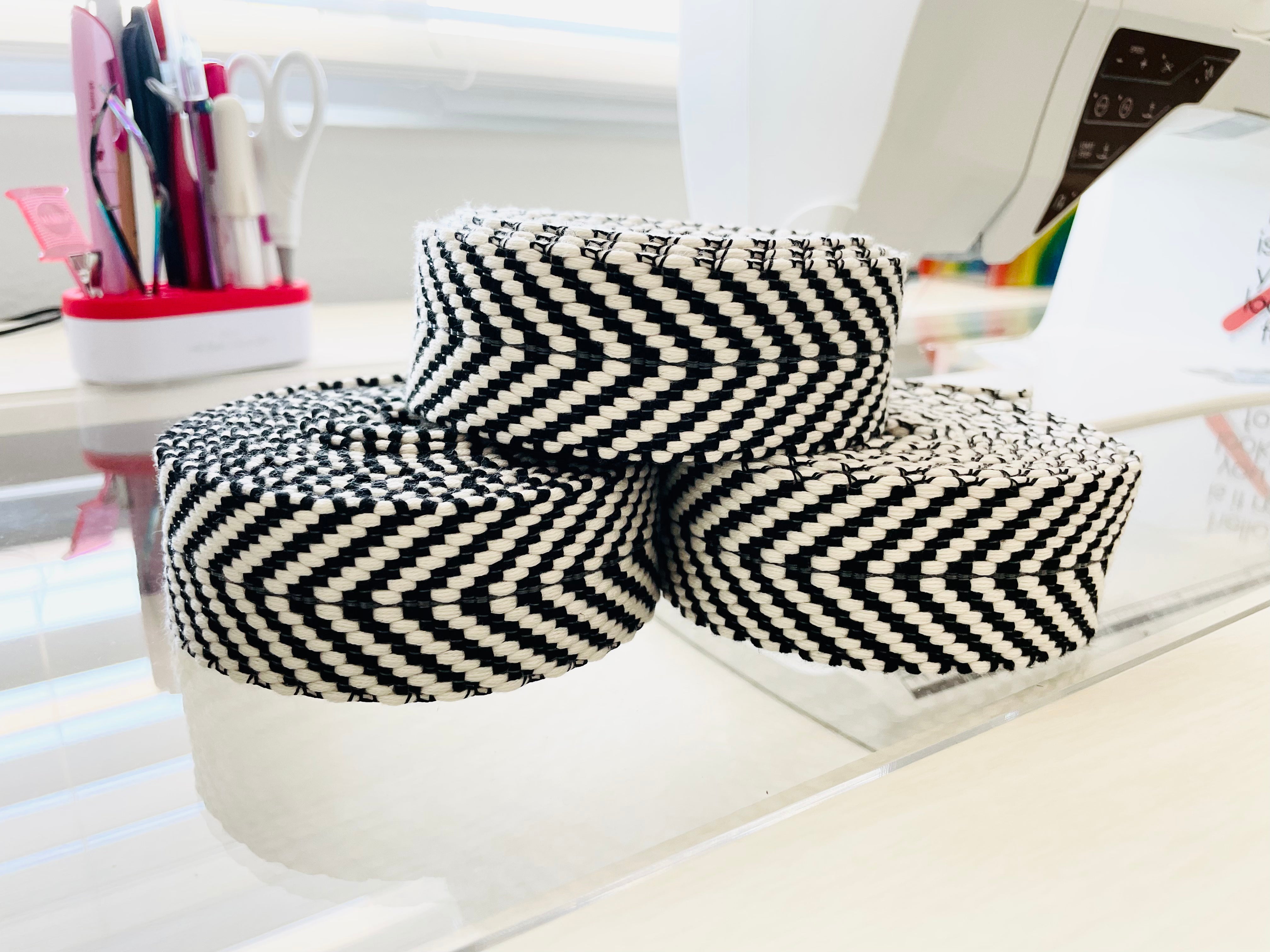 Black And White Woven Chevron 1.5”  Webbing