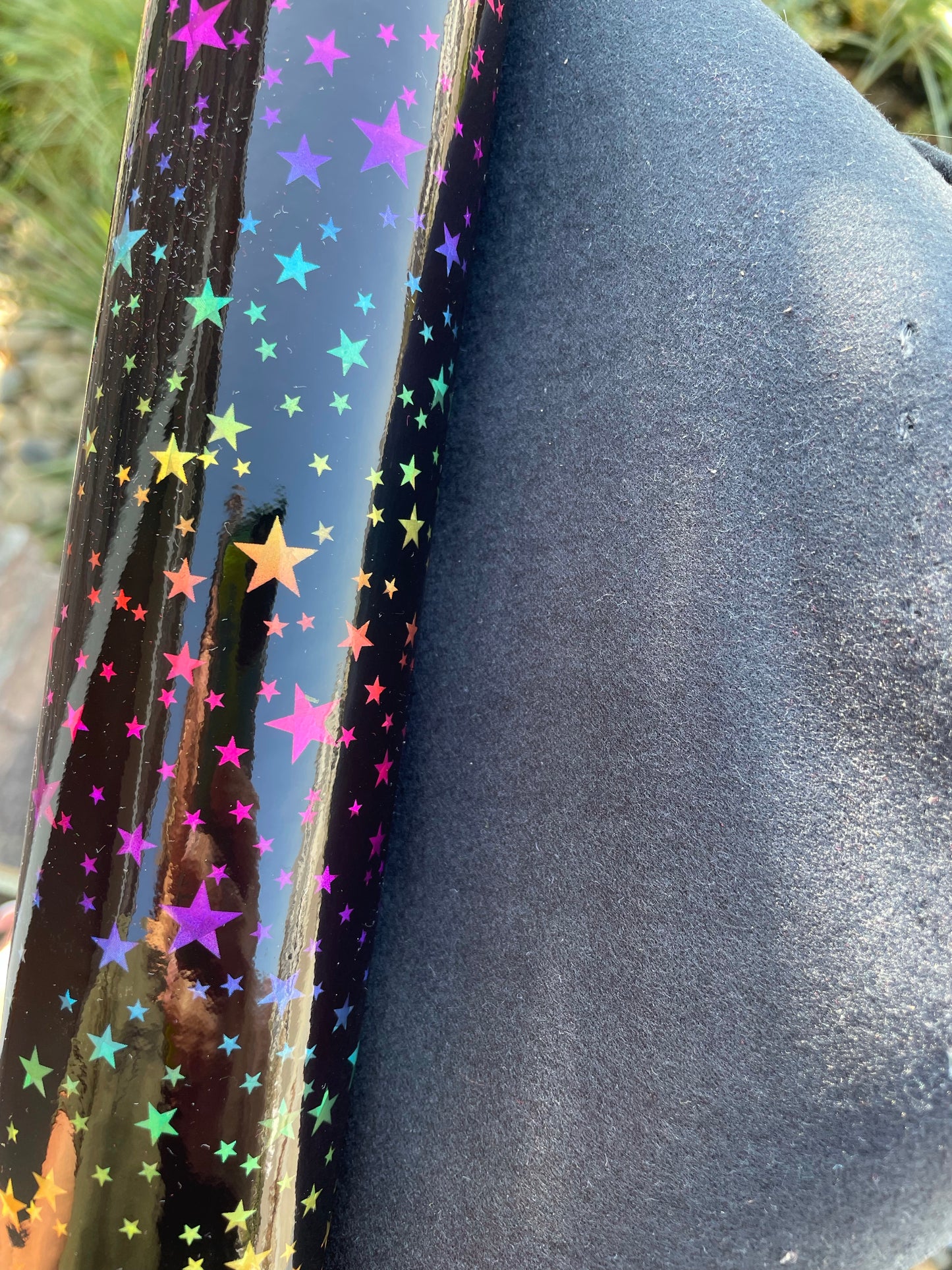 Bright Rainbow Holographic Star Patent Vinyl (faux leather)